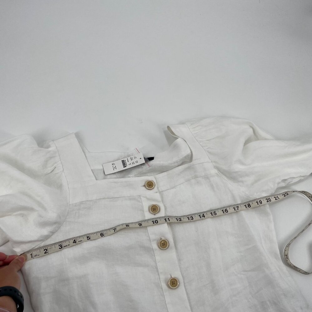 NWT J. Crew White Square Neck Button-Up Linen Peasant Top Womens Medium Cottage - Picture 8 of 9